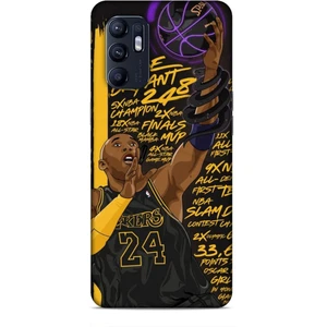 Oppo Reno 6 Kılıf Basketbolcular 7 Kobe 24 Siyah Sarı Desenli Kılıf