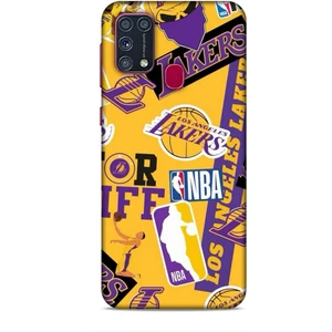 Samsung Galaxy M31 Kılıf Basketbolcular 11 Sarı Mor Los Angeles 4K Baskılı Kılıf