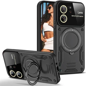 M.tk moveteck Xiaomi Mi 13T & 13T Pro Kılıf Kamera ve Lens Mercekleri Kaplama Korumalı Metal Dönen Manyetik Halka Standlı Zırh Tank Kapak