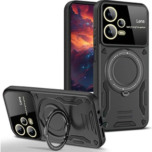 M.tk moveteck Xiaomi Redmi Note 12 Pro 5g Kılıf Kamera ve Lens Mercekleri Kaplama Korumalı Metal Dönen Manyetik Halka Standlı Zırh Tank