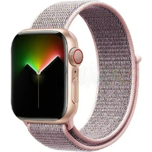 Apple Watch 42 mm / 44MM / 45MM/ 49 mm /se/ultra ile Uyumlu) Cırtlı Bant Kordon Pudra