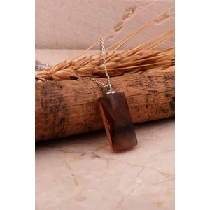 Sümer Telkari Renk Değiştiren Sultan Taşlı Kare Kesim Rodyumlu Gümüş Kolye 7958