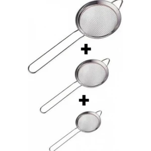 Pratik 3'lü Paslanmaz Çelik Çay Süzgeci | 3 Boy Süzgeç | Çelik 3 Boy Çay Süzgeçi