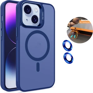 iPhone 15 Plus Kılıf + Lens Koruyucu Magsafe ve Stant Özellikli Arkası Mat Sert Pc Leke Yapmaz