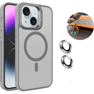 iPhone 15 Kılıf + Lens Koruyucu Magsafe ve Stant Özellikli Arkası Mat Sert Pc Leke Yapmaz