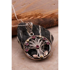 Sümer Telkari Telkari Elişi Hayat Ağacı Kök Yakut Taşlı Gümüş Kolye 7970