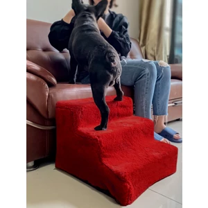 Sdy Pet Kedi & Köpek Merdiveni Fermuarlı 3 Basamak Sünger Merdiven - Kırmızı