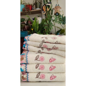 Z&N Style Bukle Çeyizlik Çiçek Kelebek Nakışlı, Püsküllü (50X90 3AD. 30X50 3AD.) 6'lı  El ve Mutfak Havlu Seti