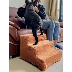 Kedi & Köpek Merdiveni Fermuarlı 3 Basamak Sünger Merdiven - Bej