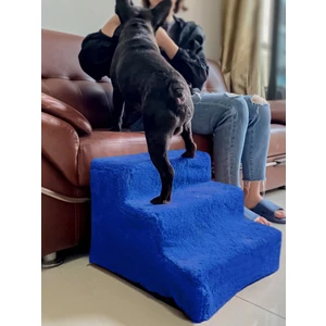 Kedi & Köpek Merdiveni Fermuarlı 3 Basamak Sünger Merdiven - Mavi