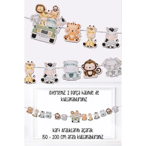 Safari Tema Doğum Günü Safari Hayvanlar Banner Kalın Kart Uzun Banner