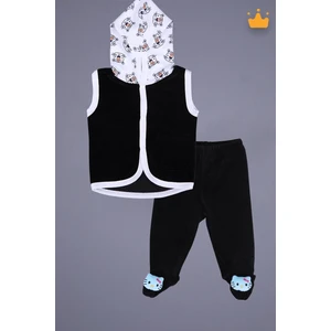 Babyhola Kadife Yelek Patikli Pantolon Unisex Bebek 2'li Set Siyah