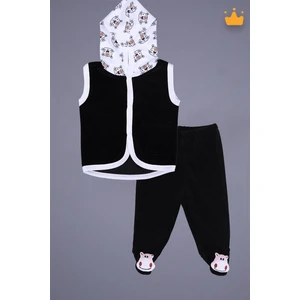 Babyhola Kadife Yelek Patikli Pantolon Unisex Bebek 2'li Set Siyah