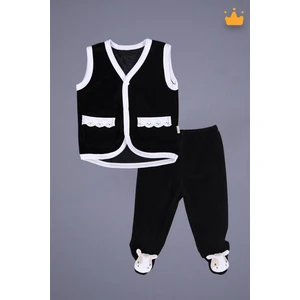 Babyhola Kadife Yelek Patikli Pantolon Unisex Bebek 2'li Set Siyah