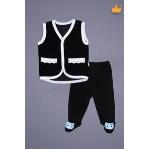 Babyhola Kadife Yelek Patikli Pantolon Unisex Bebek 2'li Set Siyah