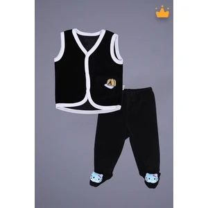 Babyhola Kadife Yelek Patikli Pantolon Unisex Bebek 2'li Set Siyah