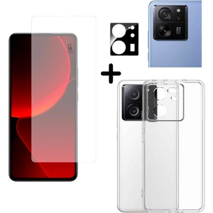 Xiaomi Mi 13T Pro ile Uyumlu Kılıf Şeffaf Temperli Kırılmaz Cam Ekran ve Kamera Lens Koruyucu Seti