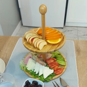 2 Katlı Bambu Sunumluk Sunum Tabağı Servistabağı