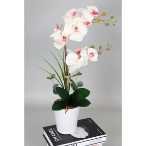 Yapay Çiçek Deposu Mika Saksıda 2li Nismo Yapay Islak Orkide Tanzimi Beyaz-Pembe 60 cm