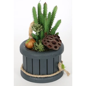 Yapay Çiçek Deposu Ahşap Saksıda Yapay Succulent Huernia Penzigii