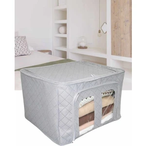 Pencereli Çelik Destek Önden Açılır Gri Kapitone Dolap Organizer Saklama Kutusu Telli Hurç 40X50X30