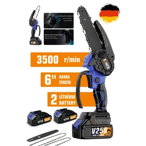 V258 Akülü Testere,dark Blue Iki Pilli Akülü Zincirli Testere,ağaç Budama Için 6 Inç El Tipi Akülü Testere