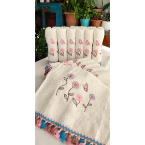 Çeyizlik Kanaviçe Çiçek Desenli Püsküllü Bukle Lüks Mutfak Havlu Seti 30X50 6'lı Set