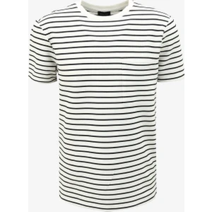 Bisiklet Yaka Çizgili Beyaz Erkek T-Shirt F4SM-TST 0259