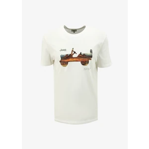 Bisiklet Yaka Baskılı Kırık Beyaz Erkek T-Shirt J4SM-TST7255