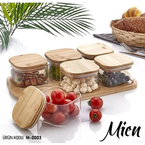 Mien 6'lı Vakumlu Bambu Kapak Cam Kahvaltılık