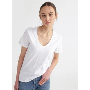 Teyo Beyaz V Yaka Kadın T-Shirt
