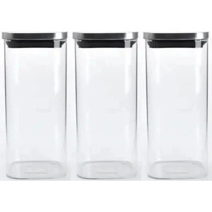Kitchen Design Lab Vakum Krom Kapaklı Kare Cam Kavanoz 6,5X15,5 cm - 450 ml Cam Baharatlık Saklama Kabı 3 Adet
