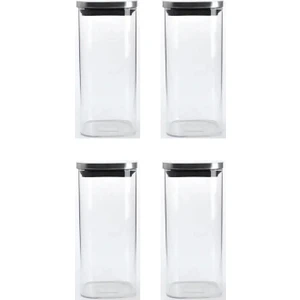 Kitchen Design Lab Vakum Krom Kapaklı Kare Cam Kavanoz 6,5X15,5 cm - 450 ml Cam Baharatlık Saklama Kabı 4 Adet