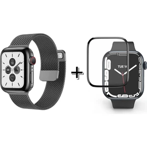 Apple Watch 9 45MM Için Metal Mıknatıslı Kordon Kayış + Ekran Koruma Filmi - FC157