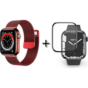 Apple Watch 9 45MM Için Metal Mıknatıslı Kordon Kayış + Ekran Koruma Filmi - FC157