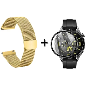 Huawei Watch Gt4 46MM Için Metal Mıknatıslı Kordon Kayış + Ekran Koruma Filmi - FC096