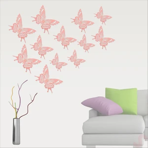 Süsle Bebek ve Parti 3 Boyutlu Kelebek, Karton Sticker 12 Adet - Pembe
