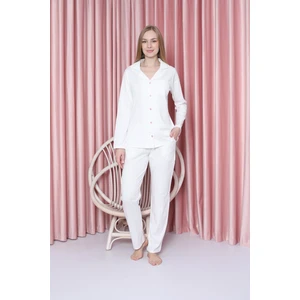 Kadın Pijama Takımı Süprem Uzunkol Ince Çizgili Ceket Yaka Pamuklu Mevsimlik W20602299