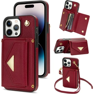 Forestl Digital iPhone14 Pro Max Case Drop Post Pu Deri+Tpu Kabuklu Kart Torbası+Omuz Kayış-Koşu Kırmızısı (Yurt Dışından)
