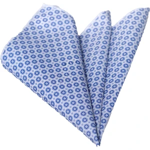 Exve Exclusive Beyaz Üzerine Mavi Geometrik Desen Baskılı 100% Pamuk Cep Yaka Mendili