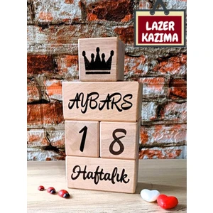 Fikir Store Fikirstore %100 Doğal Ahşap Anne Bebek Anı Küpleri 5'li Set Lazer Kazımalı-Isimlikli