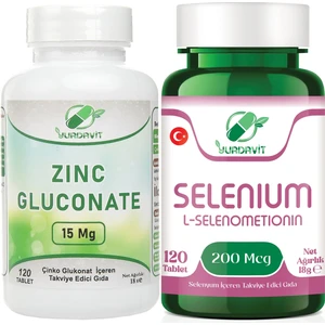 Set 120 Tablet Çinko Glukonat 15 Mg Zinc Gluconate Selenyum 200 Mcg Selenium