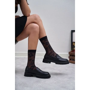 Nişantaşı Shoes Queena Siyah Hakiki Deri Kalın Taban Detay Kadın Ayakkabı