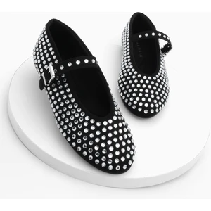 Kadın Bantlı Taşlı Babet Ayakkabı Mary Jane Tevila Siyah