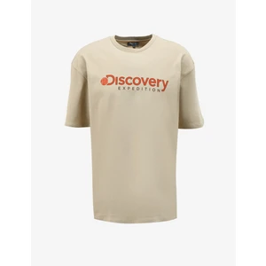 Discovery Expedition Bej Erkek Bisiklet Yaka Loose Fit Baskılı T-Shirt D4SM-TST3255