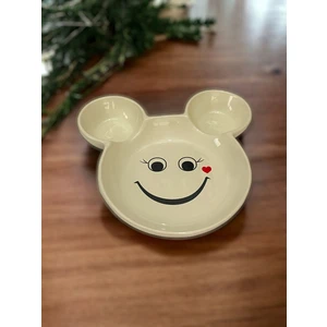 Artistic Quality Eğlenceli Çocuk Gülen Yüz Emojili Mama, Yemek, Kahvaltı Ve Pasta Tabağı 1 Adet Krem