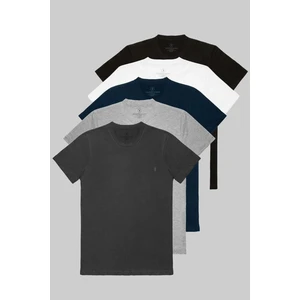 Four Man Bisiklet Yaka Standart Kalıp Basic Pamuklu Erkek T-Shirt 5li Paket