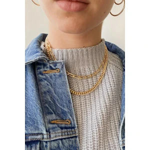 New Obsessions Kadın Zincir Kolye Seti Altın Renkli Bijuteri 2'li Kombin 40 cm 45 cm
