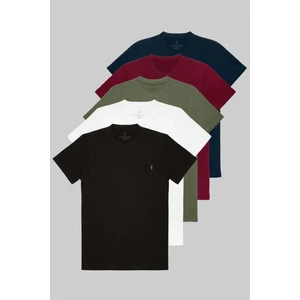 Four Man Bisiklet Yaka Standart Kalıp Basic Pamuklu Erkek T-Shirt 5li Paket