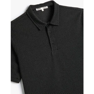 Polo Yaka Tişört Kısa Kollu Düğmeli Dokulu - Koton - 4SAM10093MK - Siyah - S